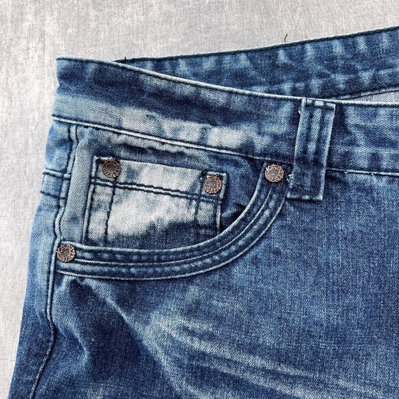 Kaalu Euro for the People Jeans Mens 50/32 Blue Crease Stonewash Straight Leg Hi - Picture 4 of 15